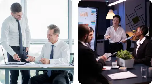 Photo collage of people in meetings with RTS consultants discussing what consulting services they can provide for their Hawaii construction projects.